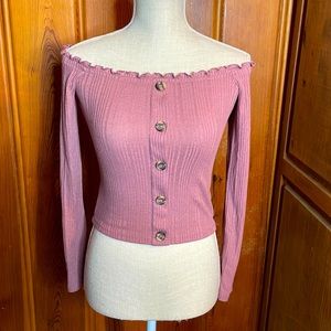 Seriously Soft by Aero Long Sleeve of the Shoulder Crop Top